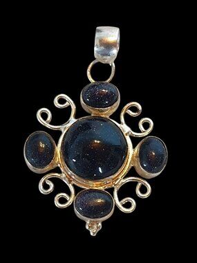 Vintage 925 Sterling Silver Dark Charcoal Goldstone Celestial Sparkle Pendant
